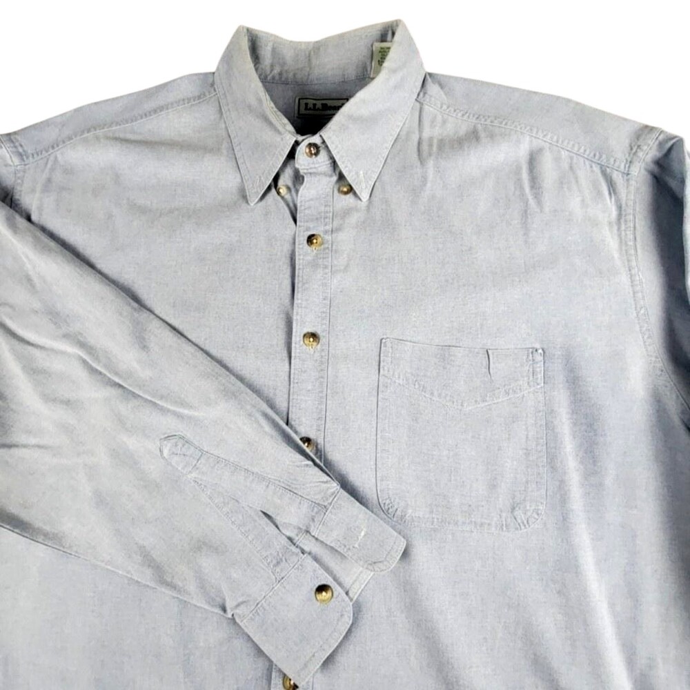 Vintage L.L. Bean Shirt Mens XL Blue Cotton Chambray Long Sleeve Button Down 90s